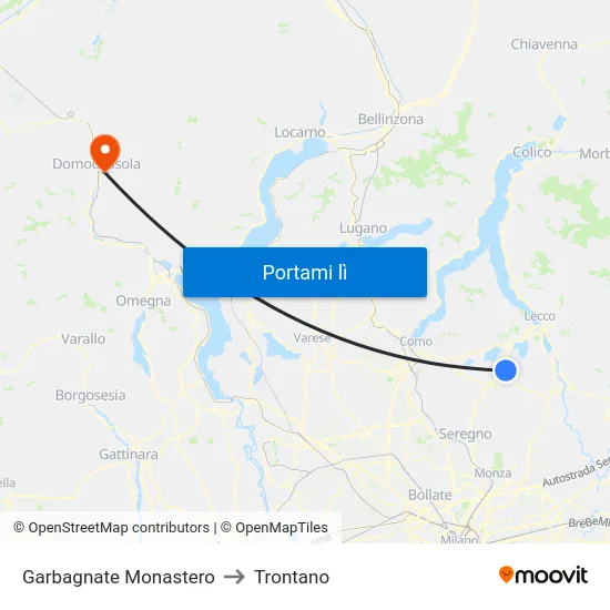 Garbagnate Monastero to Trontano map