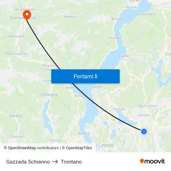 Gazzada Schianno to Trontano map