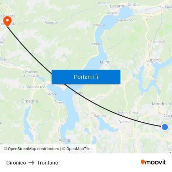 Gironico to Trontano map