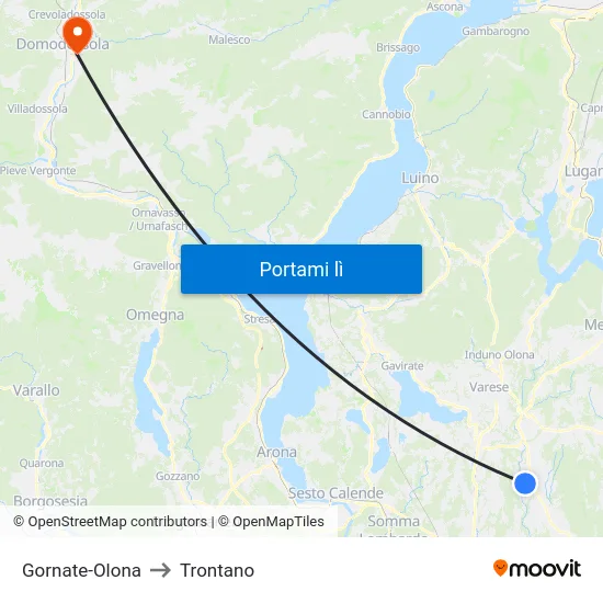 Gornate-Olona to Trontano map