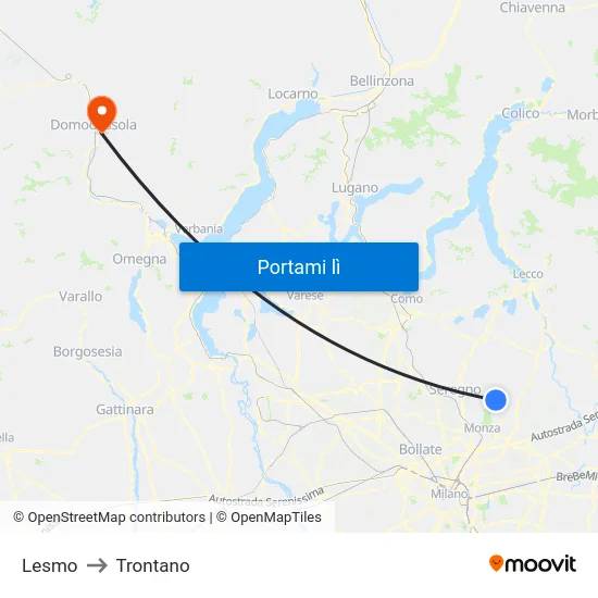 Lesmo to Trontano map