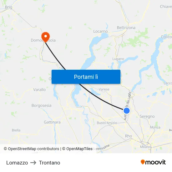Lomazzo to Trontano map