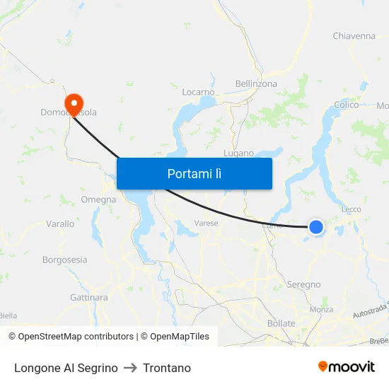 Longone Al Segrino to Trontano map