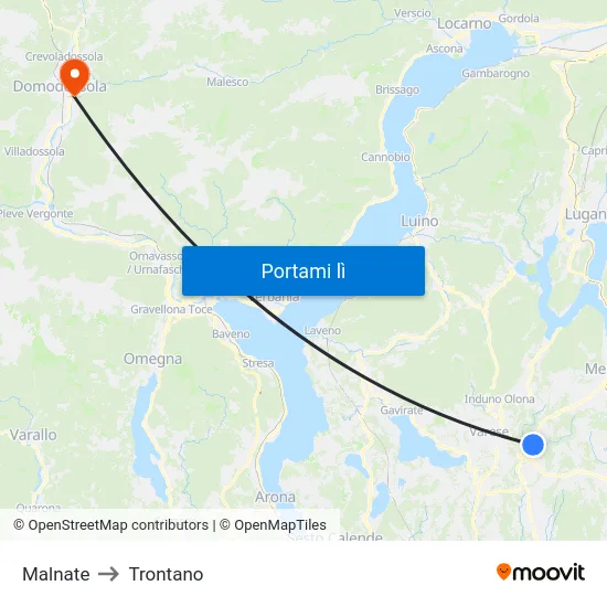 Malnate to Trontano map