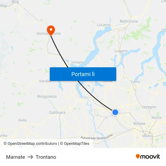 Marnate to Trontano map