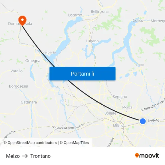 Melzo to Trontano map