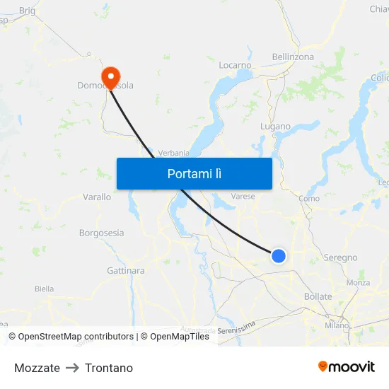 Mozzate to Trontano map