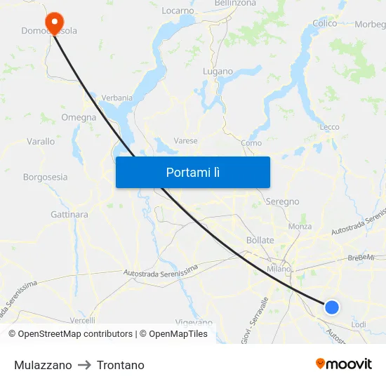 Mulazzano to Trontano map