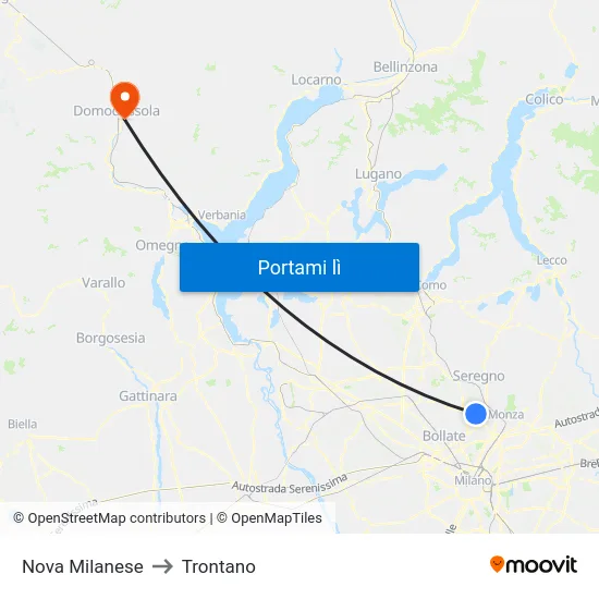 Nova Milanese to Trontano map
