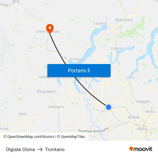 Olgiate Olona to Trontano map