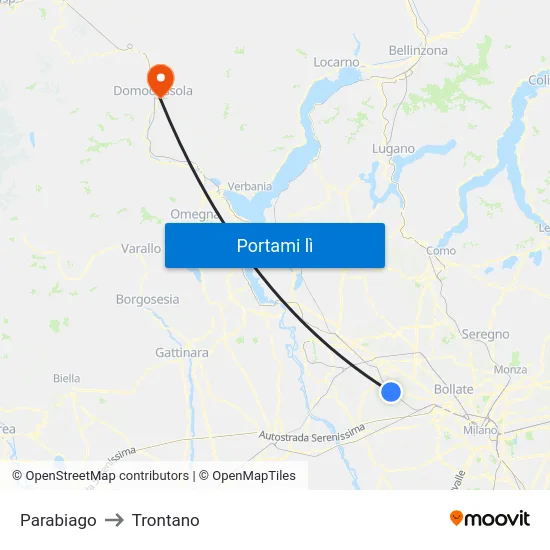 Parabiago to Trontano map