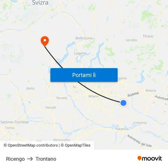 Ricengo to Trontano map