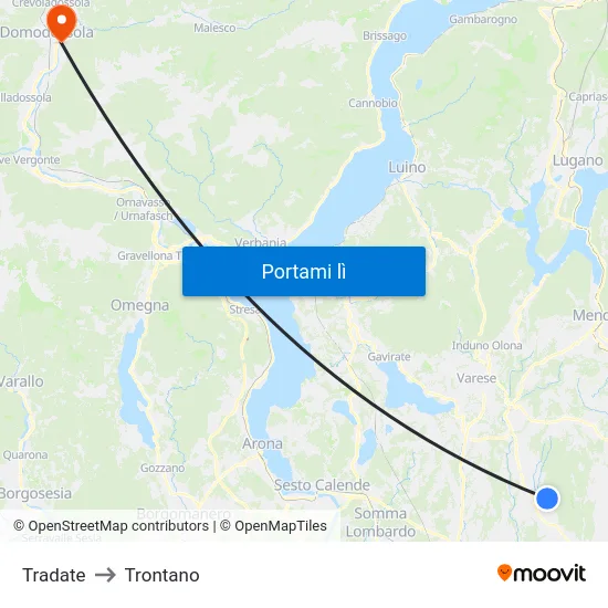 Tradate to Trontano map