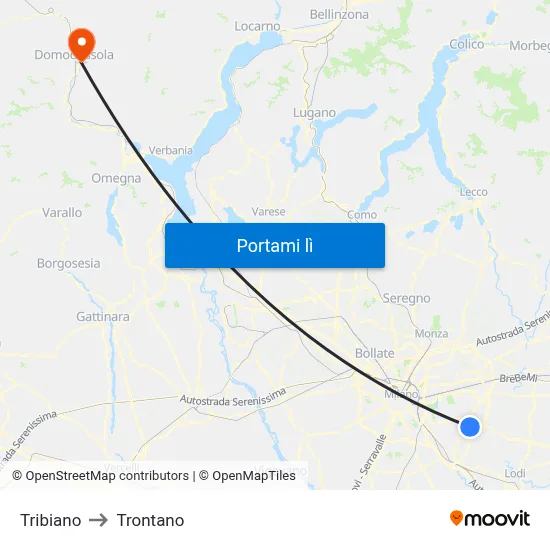 Tribiano to Trontano map
