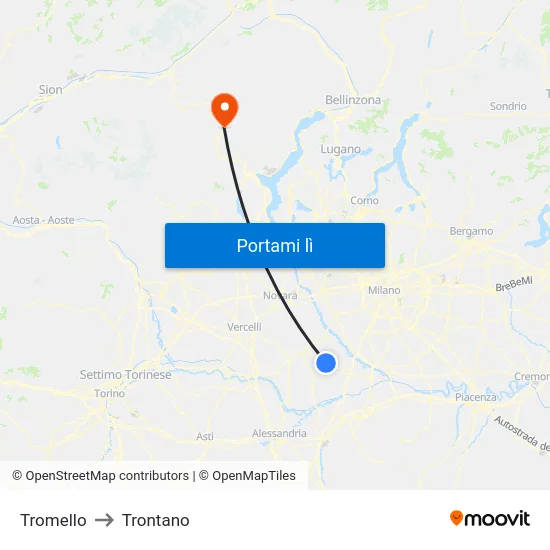 Tromello to Trontano map