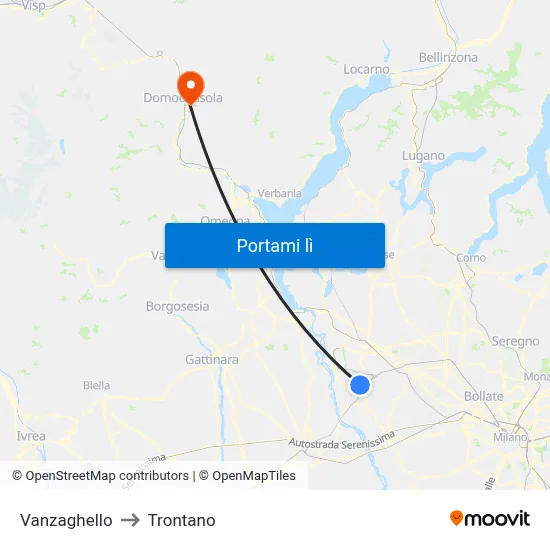Vanzaghello to Trontano map