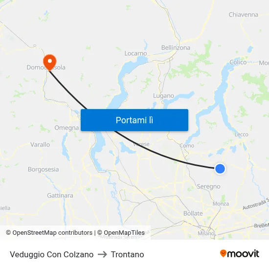 Veduggio Con Colzano to Trontano map