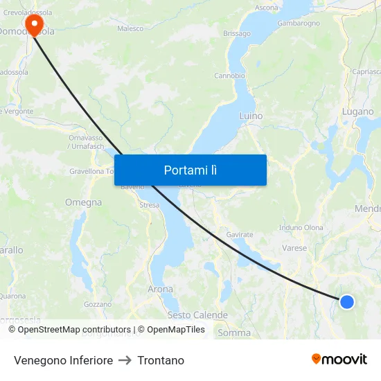 Venegono Inferiore to Trontano map