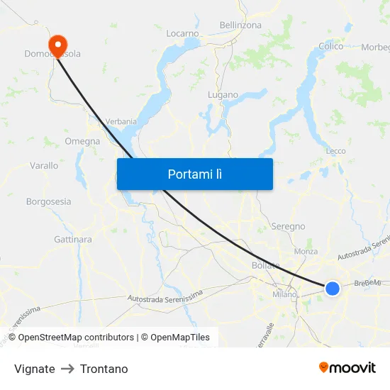 Vignate to Trontano map