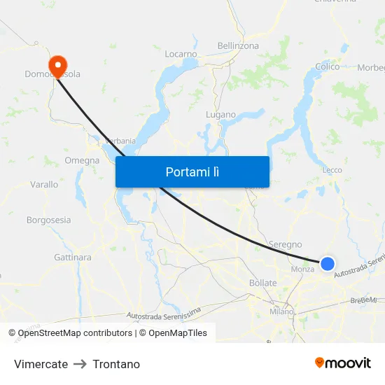 Vimercate to Trontano map