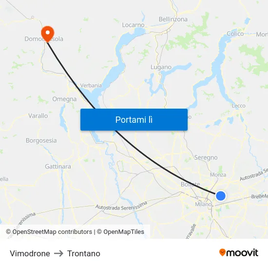 Vimodrone to Trontano map