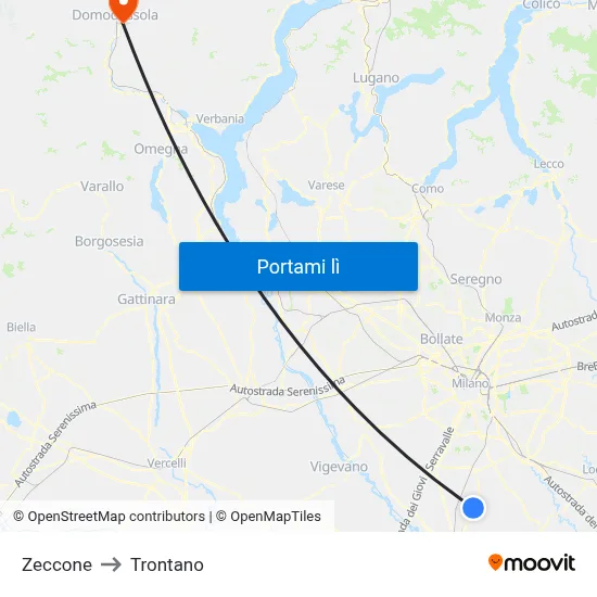 Zeccone to Trontano map