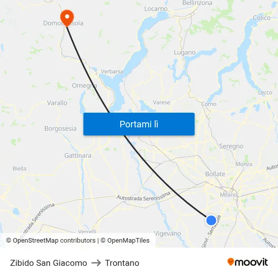 Zibido San Giacomo to Trontano map