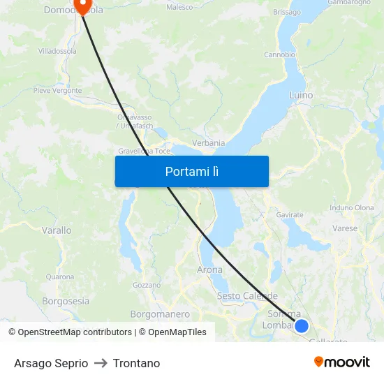 Arsago Seprio to Trontano map