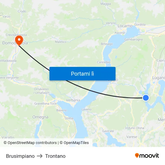 Brusimpiano to Trontano map