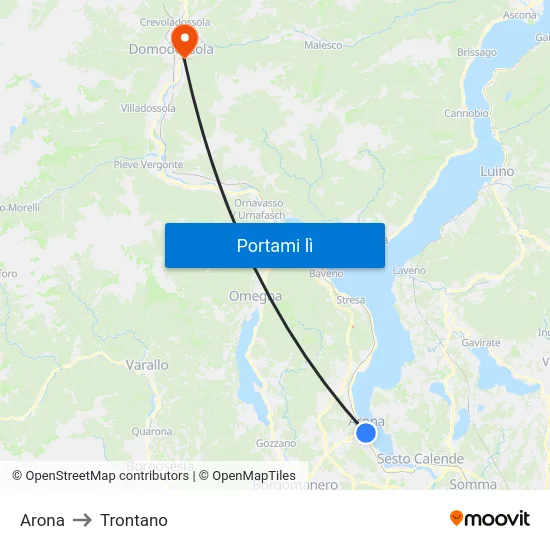 Arona to Trontano map