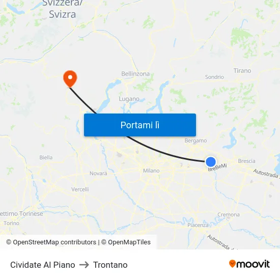 Cividate Al Piano to Trontano map