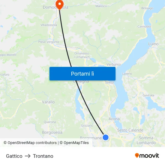 Gattico to Trontano map