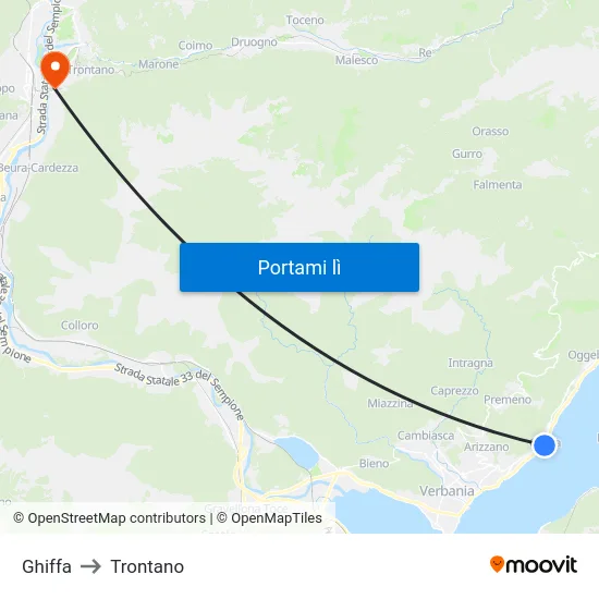 Ghiffa to Trontano map