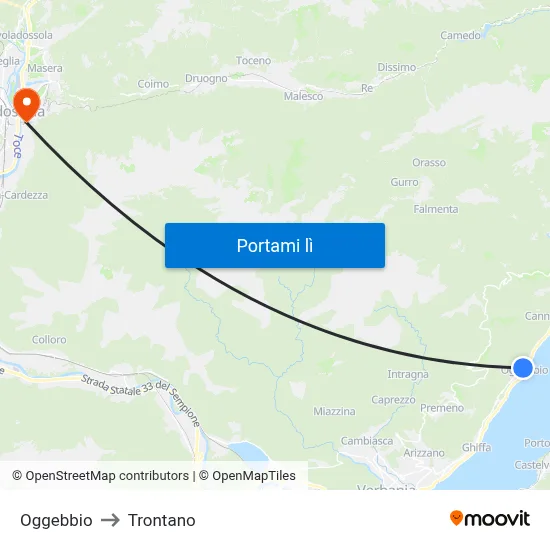 Oggebbio to Trontano map