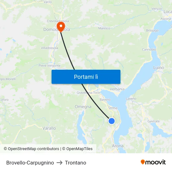 Brovello-Carpugnino to Trontano map