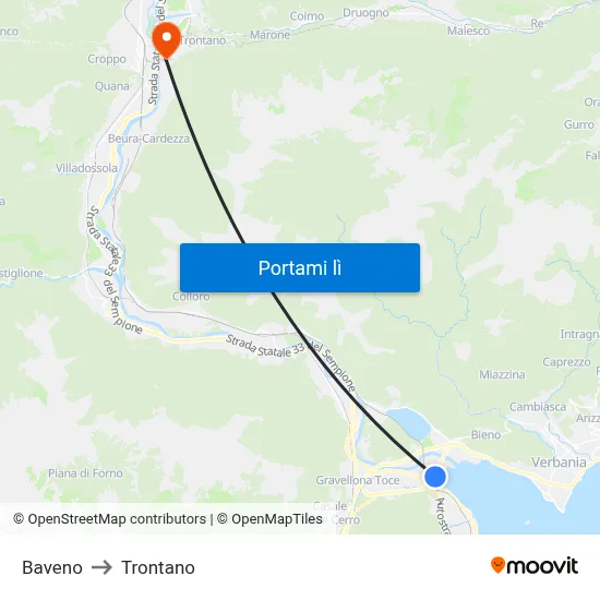 Baveno to Trontano map