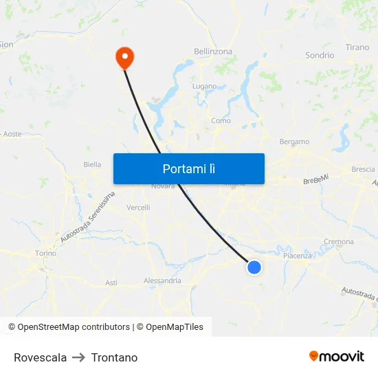 Rovescala to Trontano map