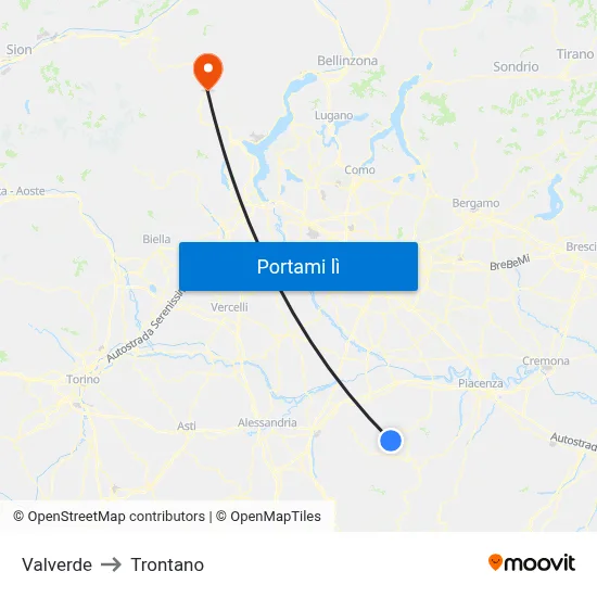 Valverde to Trontano map