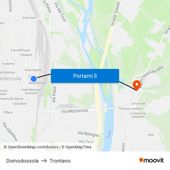 Domodossola to Trontano map