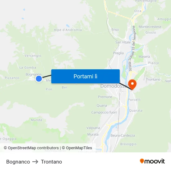 Bognanco to Trontano map