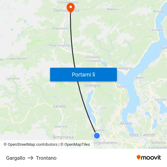 Gargallo to Trontano map