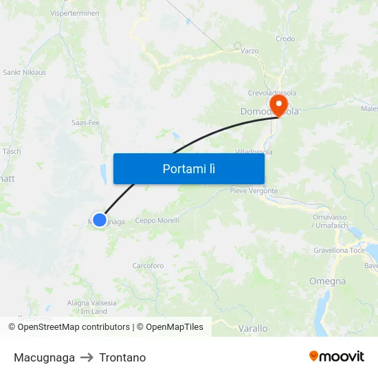 Macugnaga to Trontano map