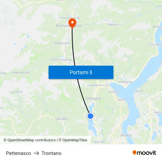Pettenasco to Trontano map