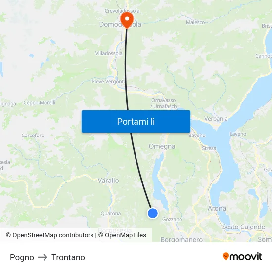 Pogno to Trontano map