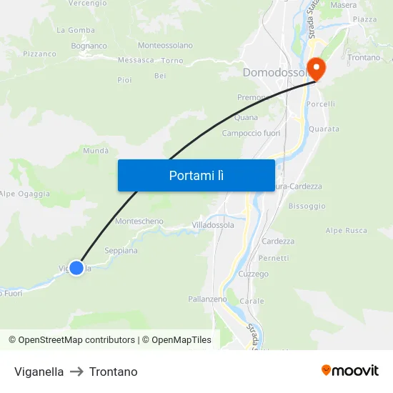 Viganella to Trontano map