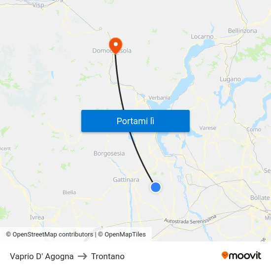 Vaprio D' Agogna to Trontano map