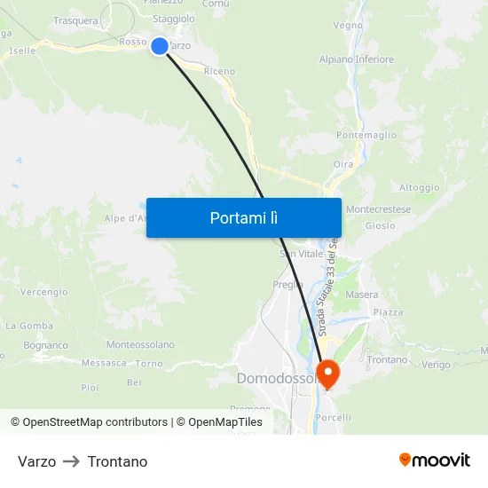 Varzo to Trontano map