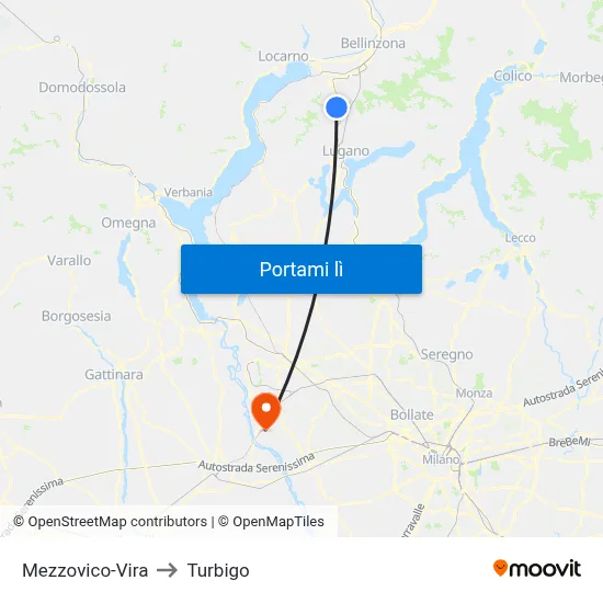Mezzovico-Vira to Turbigo map