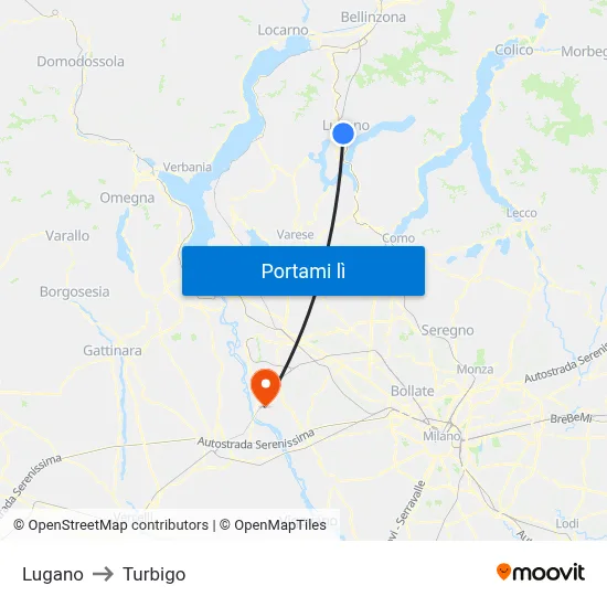 Lugano to Turbigo map