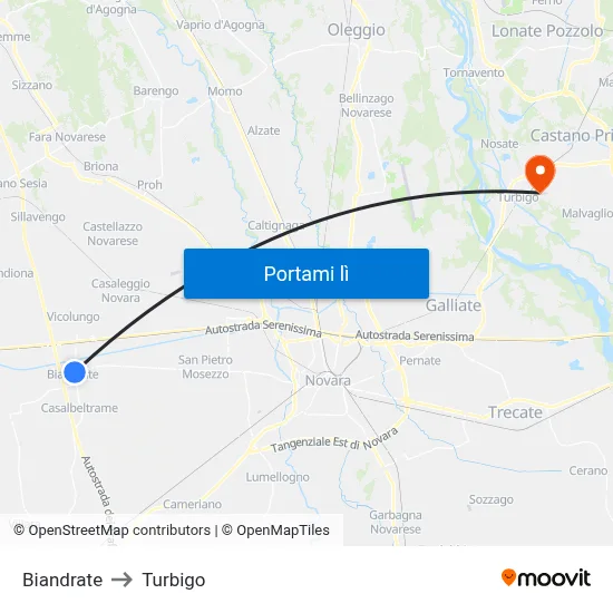 Biandrate to Turbigo map